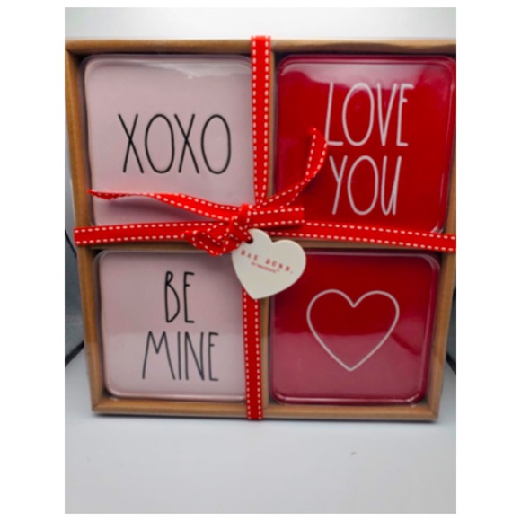 NEW Rae Dunn Valentines Coaster Set XOXO" "LOVE YOU" BE MINE" "HEART" Ceramic - Picture 2 of 2